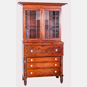American Empire Carved Mahogany Secretary Bookcase