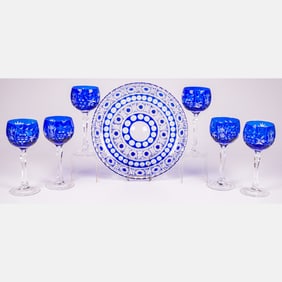 A Set of Bohemian Cobalt Cut to Clear Glass