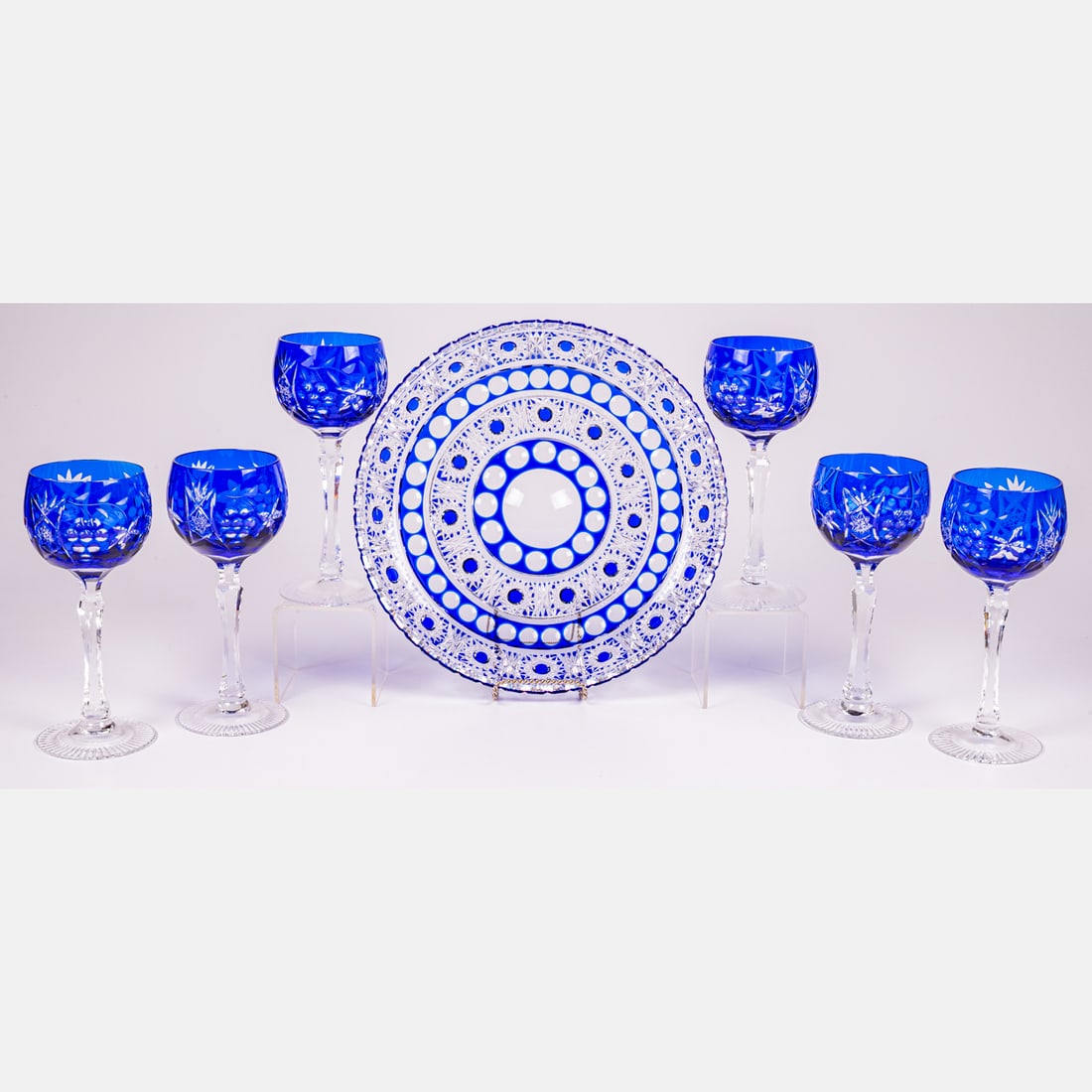A Set of Bohemian Cobalt Cut to Clear Glass (1 of 5)