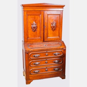 Victorian Carved Walnut Secretary