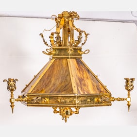 Victorian Slag Glass Hanging Hall Light Fixture