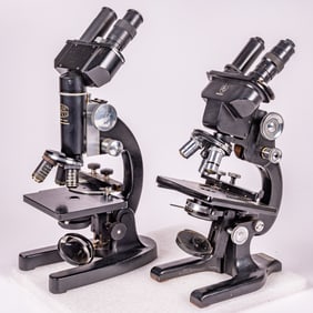 Two Vintage Compound Binocular Microscopes