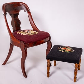 American Empire Style Mahogany Chair with Footstool