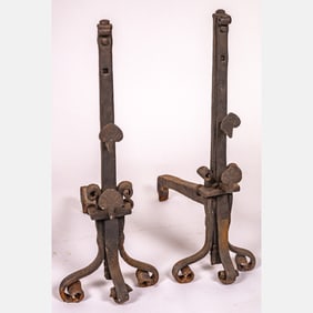 Pair of Wrought Metal Andirons