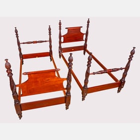 Pair of Carved Mahogany Twin Beds