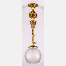 Victorian Style  Brass Frosted Glass Hall Light