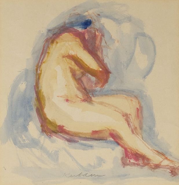 Earl Kerkam (1891-1965) Sitting Nude, Watercolor o: Earl Kerkam (1891-1965) Sitting Nude, Watercolor on paper, Signed bottom center. Height: 18 Width: 14