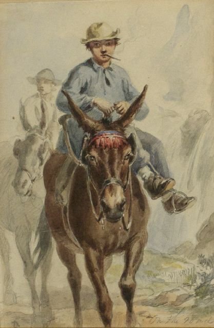 Felix Octavius Carr Darley (1822 - 1888) One of Ou: Felix Octavius Carr Darley (1822-1888) One of Our Guides - On the Road to Zermatt, Graphite and watercolor on paper, Initialed ""D"" lower left and titled ""On the Road"" lower right. From artist's sk