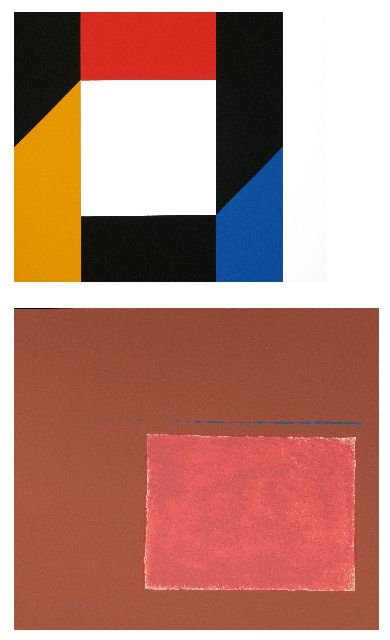 Two Silkscreens on Paper by Max Bill (1908-1994) a: Two Silkscreens on Paper by Max Bill (1908-1994) and Theodore Stamos (1922-1997), Comprising of: Bill - ""January,"" unsigned. Stamos - Untitled, 1982, signed lower left. Largest: h: 24 x w 25.75 in.