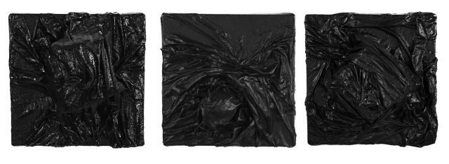 Fran Bull (20th/21st Century) "Dark Matter" Series: Fran Bull (20th/21st Century) ""Dark Matter"" Series Triptych, Mixed media wall sculpture, Signed, dated, numbered, and individually titled on verso: #1 Black Skies III: Live Life as if Dreaming, 2007