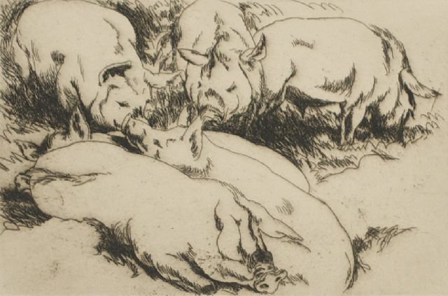 Henry Keller (1869-1949) Pig, Etching,: Henry Keller (1869-1949) Pig, Etching, Signed lower right. Height: 5.25 Width: 8.25