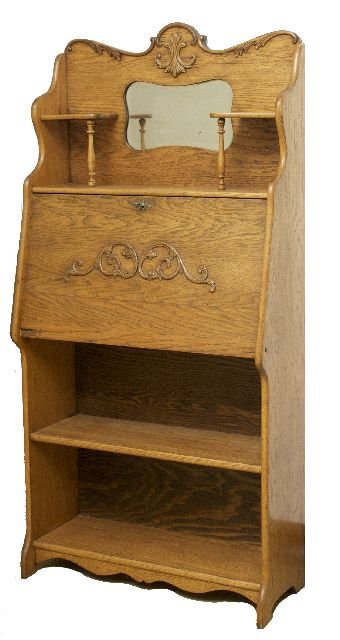 A Victorian Oak Slant Front Desk, 19th Century.: A Victorian Oak Slant Front Desk, 19th Century. Height: 63 Width: 30 Depth: 12