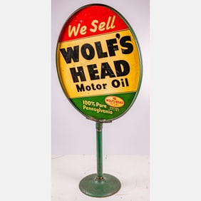 Wolf’s Head Motor Oil Dealer Curb Sign
