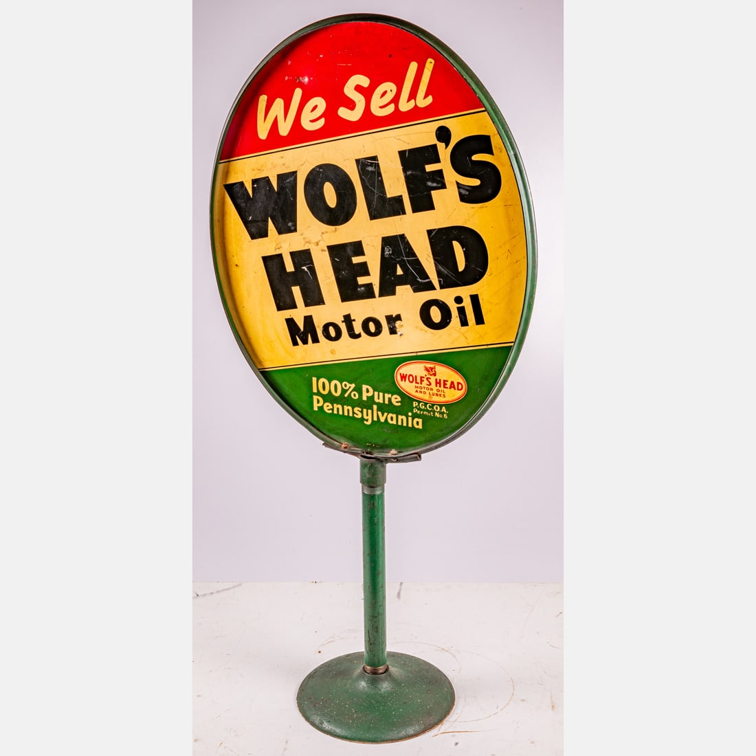 Wolf's Head Vertical Motor Oil Sign W/wood Frame
