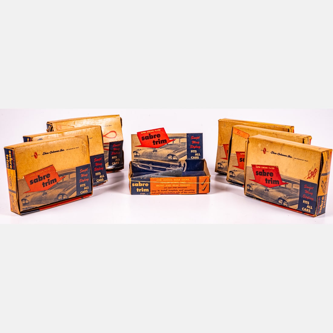 Collection Of Boxes Of Sabre Trim: Collection Of Boxes Of Sabre Trim, Mid 20th Century, Seven boxes of Sabre Trim by Shoreline. Largest box dimensions: H: 1 3/4 x W: 7 1/4 x D: 5 1/2 in. From a private NE Ohio single-owner collection. 