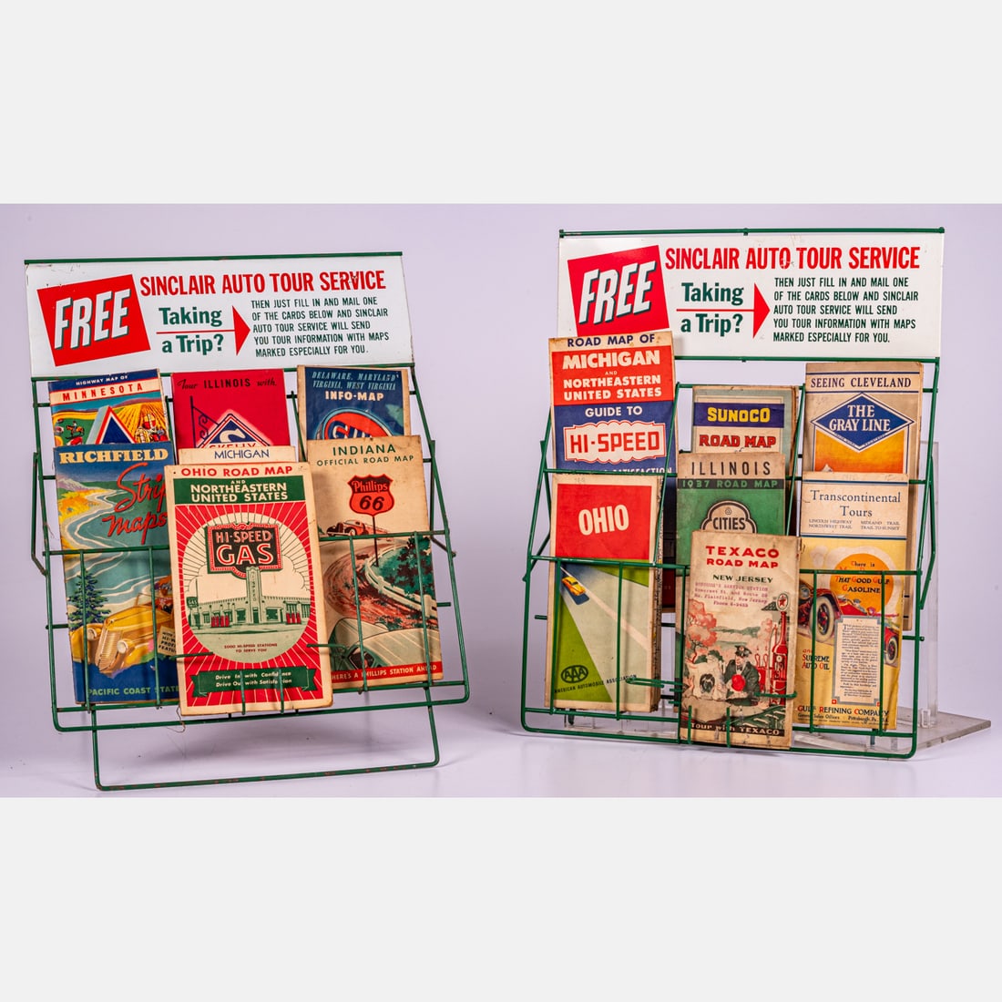 Two Gas Station Tin Lithograph And Metal Map Stands (1 of 5)