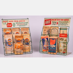 Two Gas Station Tin Lithograph And Metal Map Stands
