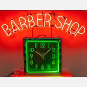 Barber Shop Neon Light And Clock