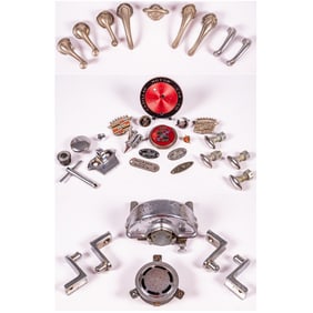 Collection Of Antique Automobile Parts And Emblems