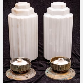 Two Deco-Style Molded Milk Glass Ceiling Light Fixture Shades