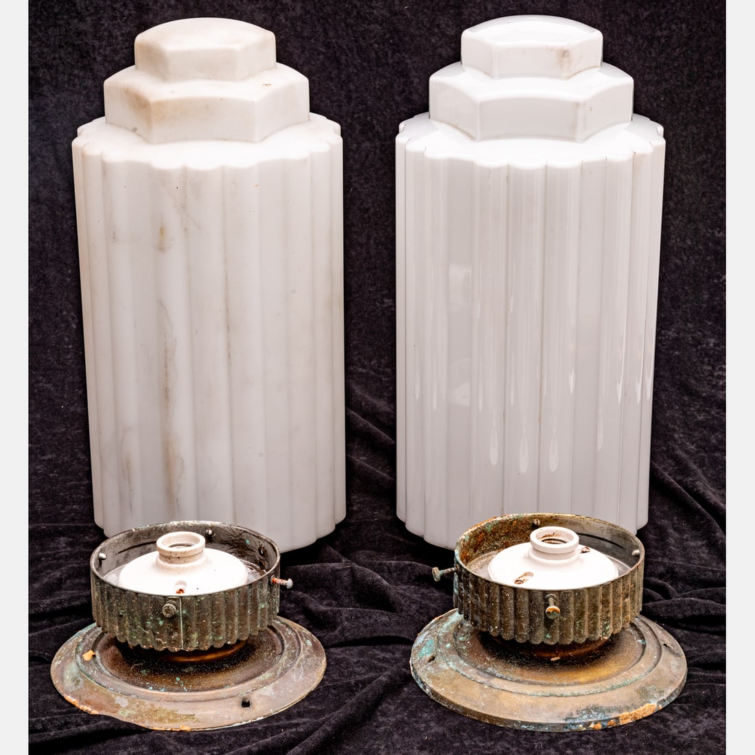 Two Deco-Style Molded Milk Glass Ceiling Light Fixture Shades (1 of 5)