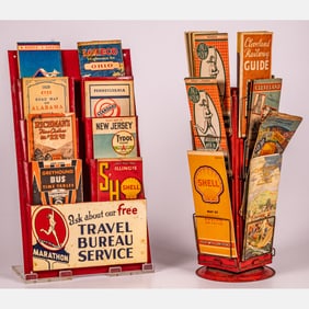 Two Painted Metal Gas Station American Roadmap Display Stands