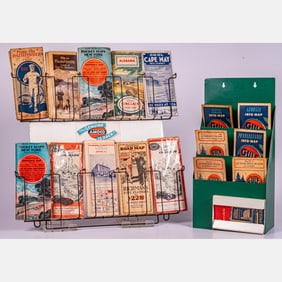 Two Painted Metal And Wire Gas Station Map Display Stands