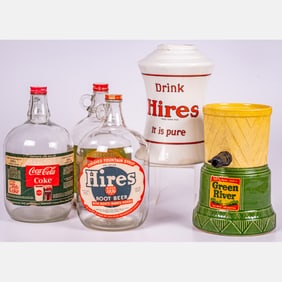 Five Porcelain And Glass Soda Syrup Dispensers