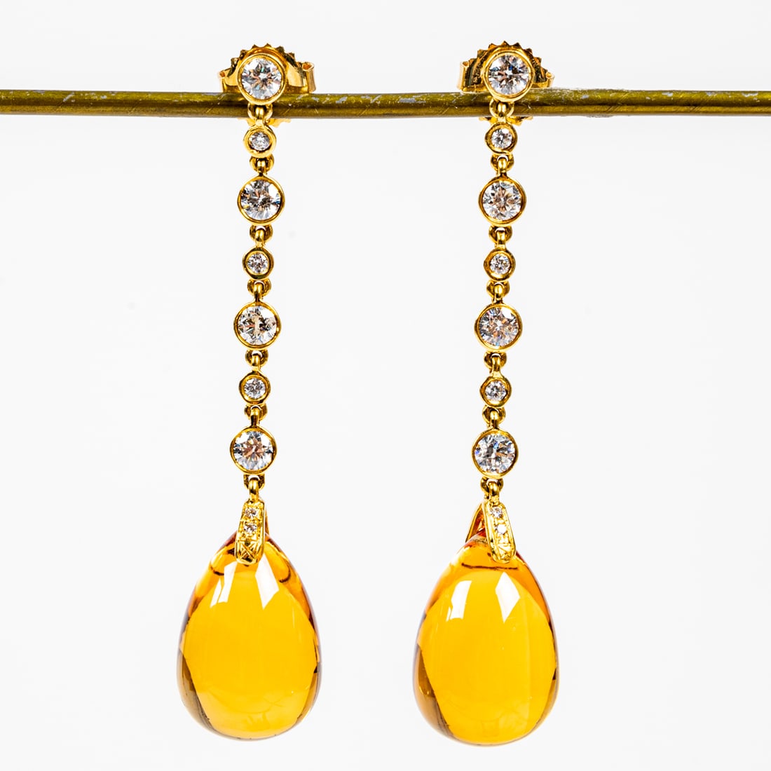 Pair Of 18kt Yellow Gold, Citrine And Diamond Drop Earrings (1 of 7)