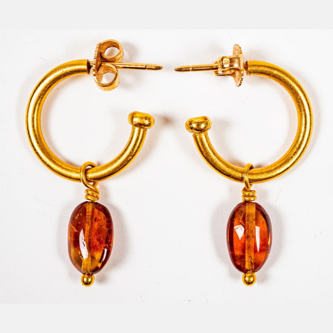 Pair Of 14kt Yellow Gold And Amber Hoop Earrings (1 of 4)