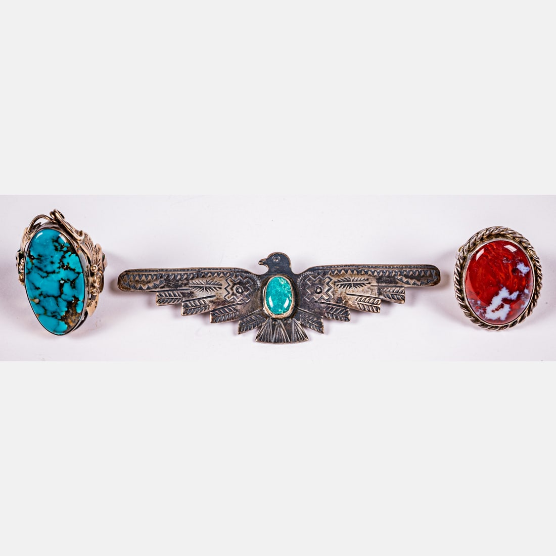 Two Navajo Rings And Thunderbird Pendant (1 of 9)