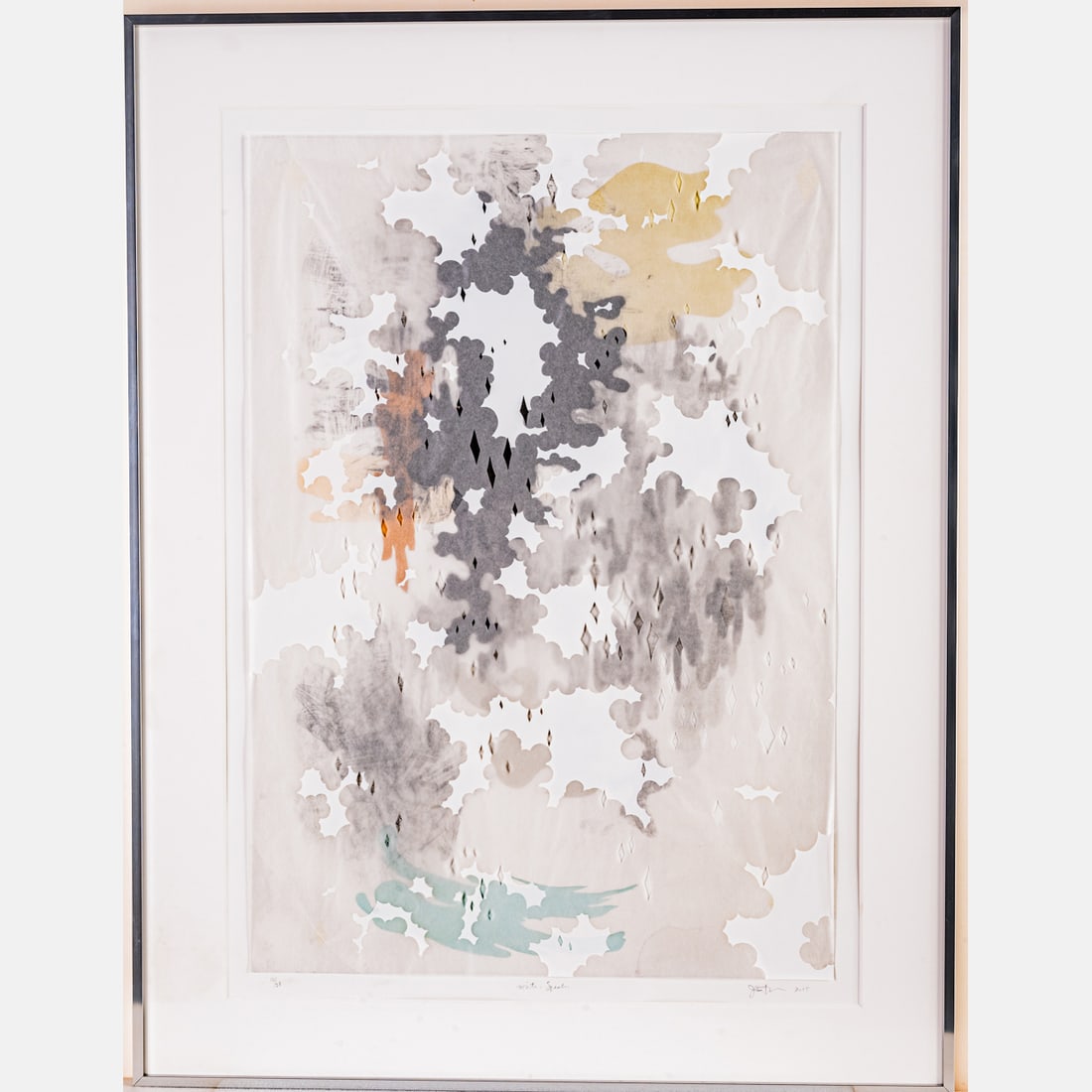 Jim Hodges (American, b. 1957): Jim Hodges (American, b. 1957) Winter speaks, 2015, Color etching and screenprint with chine collé and handcut gampishi, six layers, Signed and dated lower right, numbered 10/28 and blind stamp lower