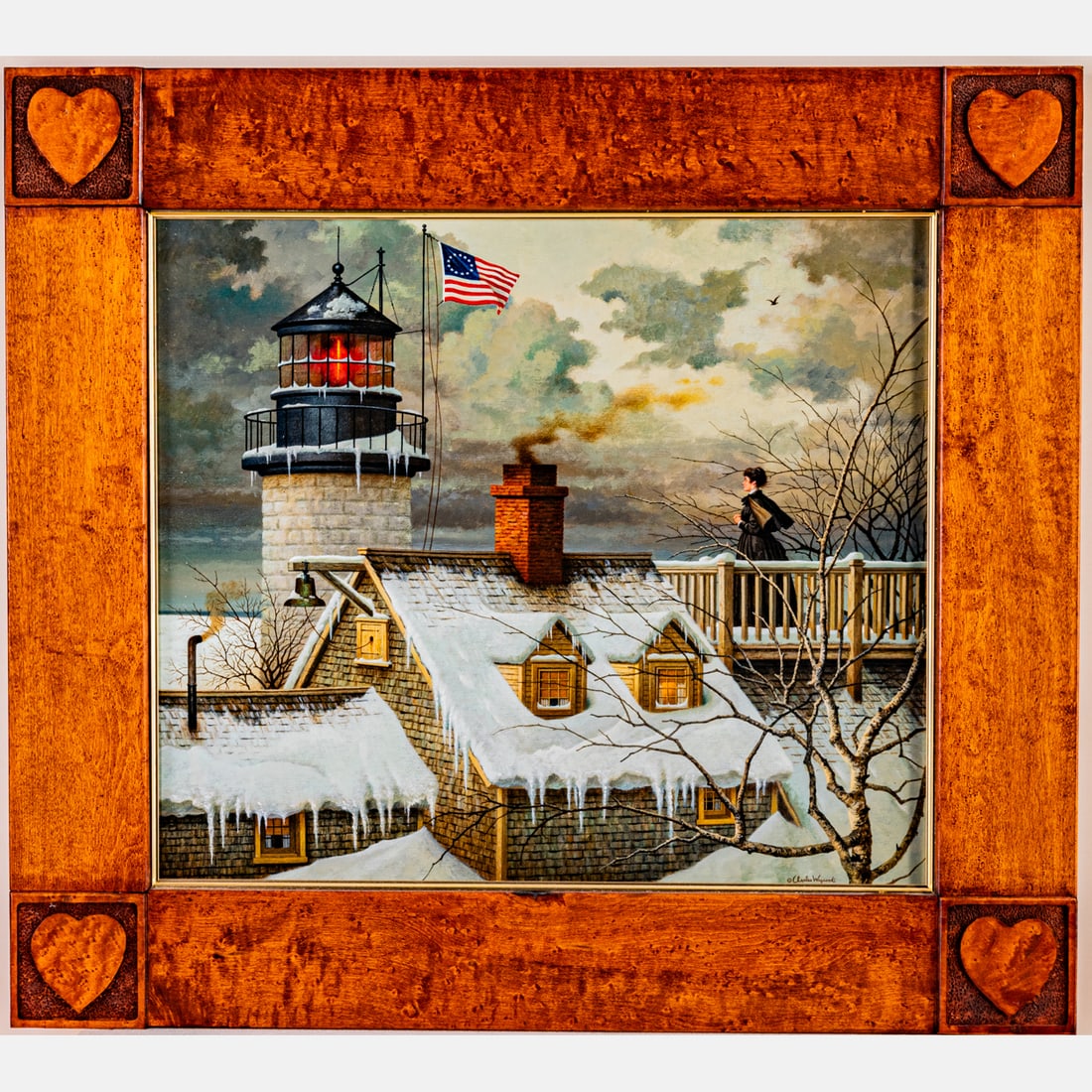 Charles Wysocki (American, 1928-2002): Charles Wysocki (American, 1928-2002) Hope Your Seas Are Calm, My Captain, Acrylic on canvas, Signed lower right. Titled and signed on stretcher on verso. Frame made by John Morgan Baker, 1985 Framed