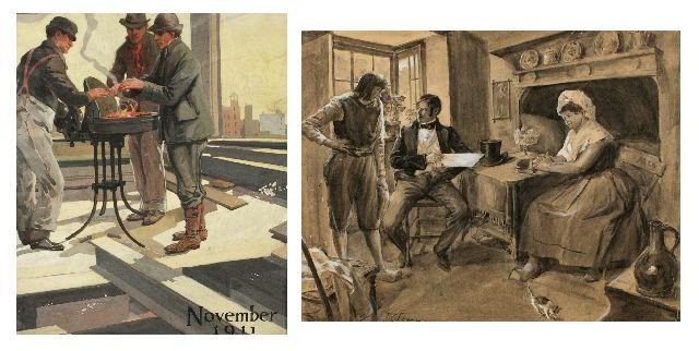 J. C. Fireman (20th Century) Dutch Interior Scene, : J. C. Fireman (20th Century) Dutch Interior Scene, Gouache on paper, Together with an unsigned gouache on board magazine cover illustration titled ""November 1911"" by an unknown artist.