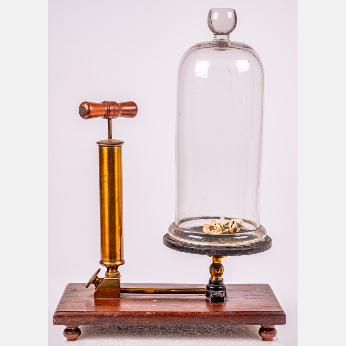 English Brass Mahogany and Glass Single Piston Vacuum Air Pump (1 of 7)
