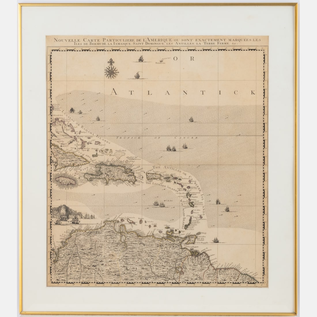 Map of the British Empire in America by Henry Popple: A Map of the British Empire in America by Henry Popple, 18th Century Depicting the Atlantic and Bermuda, the Caribbean Islands and the northern coast of South America. Hand colored. Printed for John C
