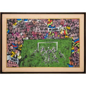 CoBrA Style Mixed Media Potato Print (20th Century), Soccer Match