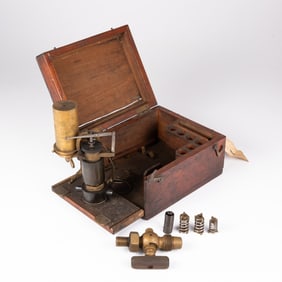 A Dobbie McInnes Steam Engine Indicator in a Fitted Mahogany Case
