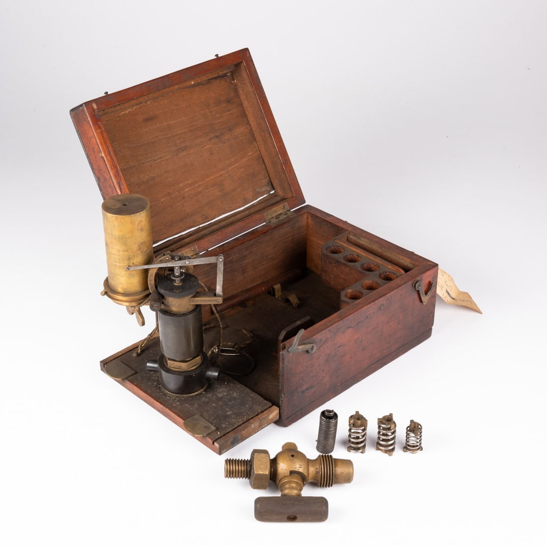 A Dobbie McInnes Steam Engine Indicator in a Fitted Mahogany Case (1 of 6)