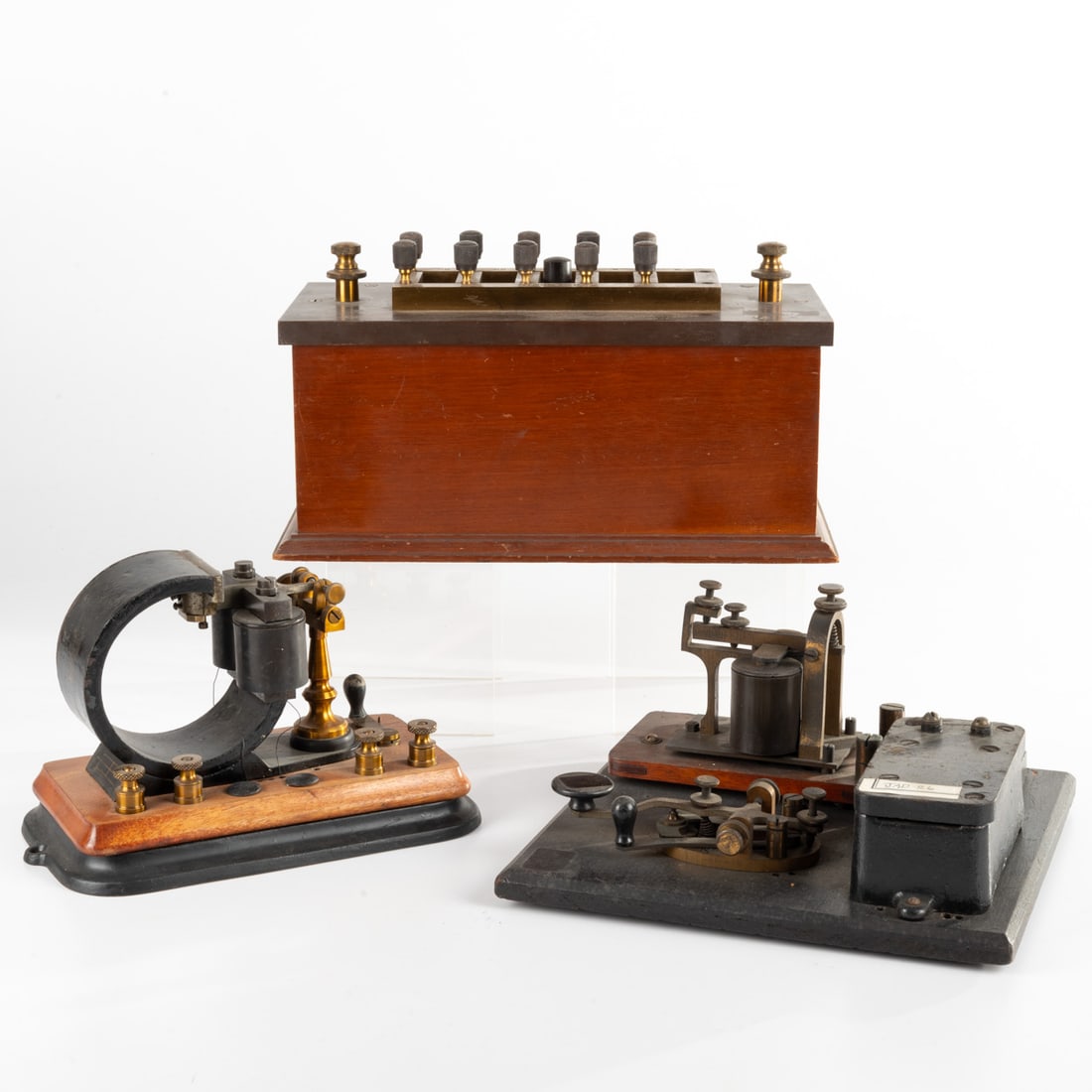 Three Telegraph Components Comprising of a Leeds and Northrup Resistance Box, a Telegraph Key and (1 of 8)
