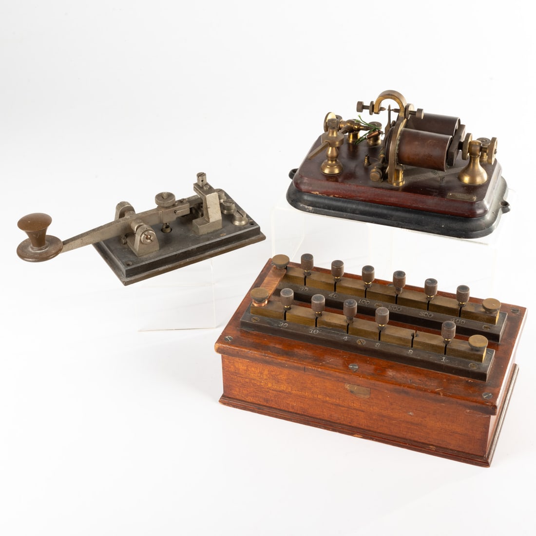 Three Telegraph Components Comprising of a Resistance Box, a Relay and Telegraph Key (1 of 6)