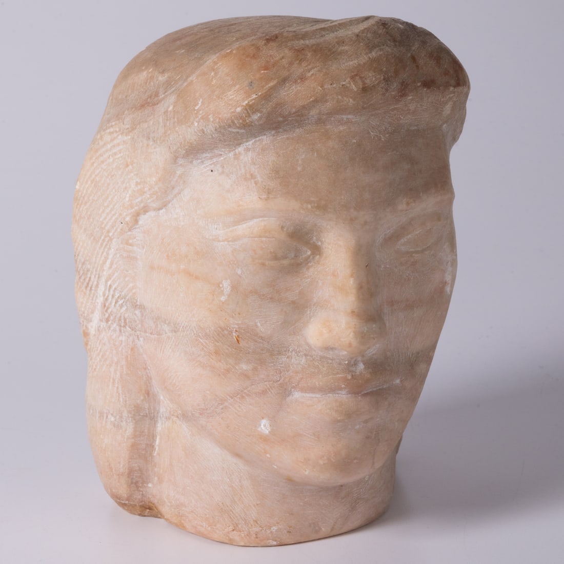 Artist Unknown (20th Century): Artist Unknown (20th Century) Head of a Woman, Marble, Art Deco Style, Unsigned. H: 8 W: 6 D: 6 in.