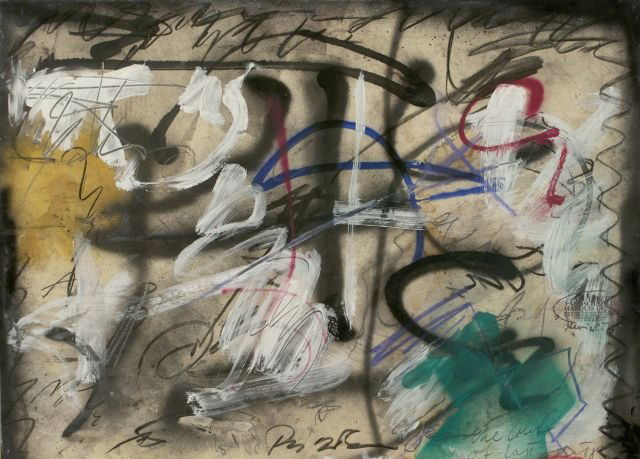 Andras Markos (b.1950) Marquis XXXIII, Mixed media: Andras Markos (b.1950) Marquis XXXIII, Mixed media on paper mounted on canvas, Signed and dated '88 lower center. Dimensions: h: 28.75 x w: 40 in. Provenance: Park West Galleries.