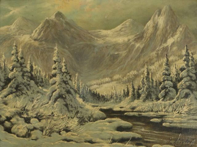 Laszlo Neogrady (1896-1962) A Mountain Winter Scene: Laszlo Neogrady (1896-1962) A Mountain Winter Scene, Oil on canvas, Signed lower right. Dimensions: h: 12 x w: 16 in.