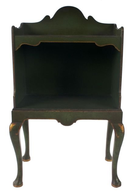 A Georgian Style Two-Tier Side Table with Chinoise: A Georgian Style Two-Tier Side Table with Chinoiserie Decoration, 20th Century. Dimensions: h: 29.5 x w: 19 x d: 12 in.