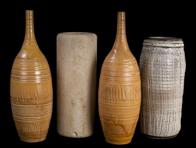 A Miscellaneous Collection of Contemporary Earthe: A Miscellaneous Collection of Contemporary Earthenware and White Marble Vases, 20th Century, Includes pieces by Red Wing. Largest dimensions: h: 16.5 x d: 6.5 in.