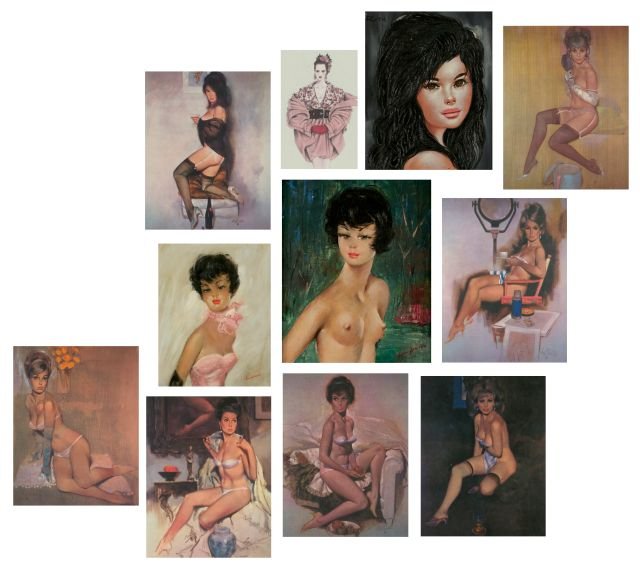 A Collection of Eleven Decorative Works by Various: A Collection of Eleven Decorative Works by Various Artists, 20th century, Comprising of paintings and prints by Etienne Roth, Lempercus, Fritz Willis, and others. Largest dimensions: h: 10 x w: 8 in.