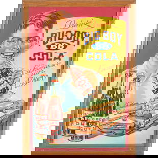 Drink Big Boy BB Cola Store Display Sign: A Drink Big Boy BB Cola Die-Cut Lithograph Cardboard Store Display Sign Depicting a boy drinking BB Cola with a plate of sandwiches and three bottles of BB Cola. Poster dimensions: H: 28 x W: 19 in. H