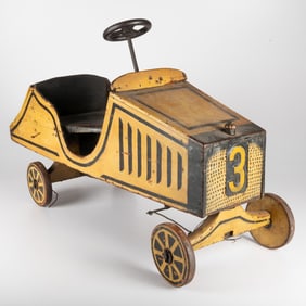American Folk Art Painted Wood Push Car