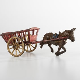 Kenton Toy Company Painted Cast Iron Mule Cart Toy